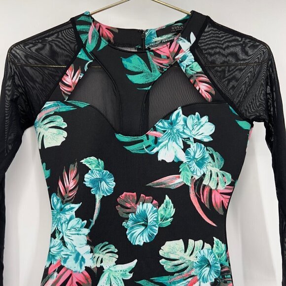 Guess Los Angeles Women's Black Tropical Palm Leaf Bodycon Mini Dress XS - Picture 3 of 9
